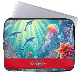 Anpassat namn Viktigt Blommigt Coral Reef Poinsett Laptop Fodral