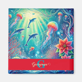 Anpassat namn Viktigt Blommigt Coral Reef Poinsett Magnet