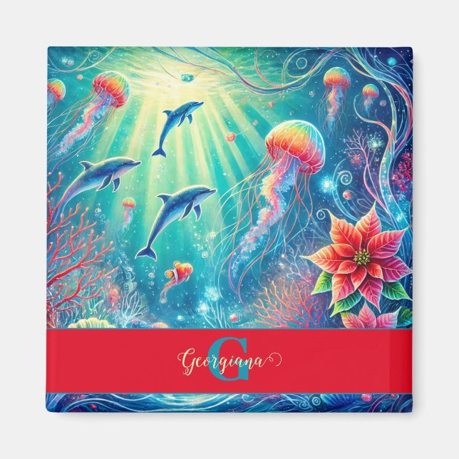 Anpassat namn Viktigt Blommigt Coral Reef Poinsett Magnet (Framsidan)