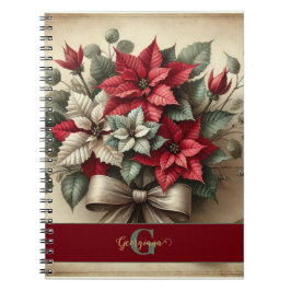 Anpassat namn Vintage Vattenfärg Poinsettia Bouque Anteckningsbok