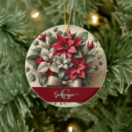 Anpassat namn Vintage Vattenfärg Poinsettia Bouque Julgransprydnad Keramik