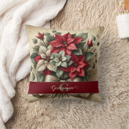 Anpassat namn Vintage Vattenfärg Poinsettia Bouque Kudde