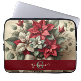 Anpassat namn Vintage Vattenfärg Poinsettia Bouque Laptop Fodral