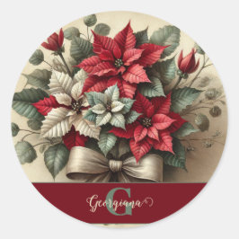 Anpassat Namn Vintage Vattenfärg Poinsettia Bouque Runt Klistermärke