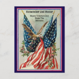 Anpassat namn Vintage Veterans Day Patriotisk Flag Vykort