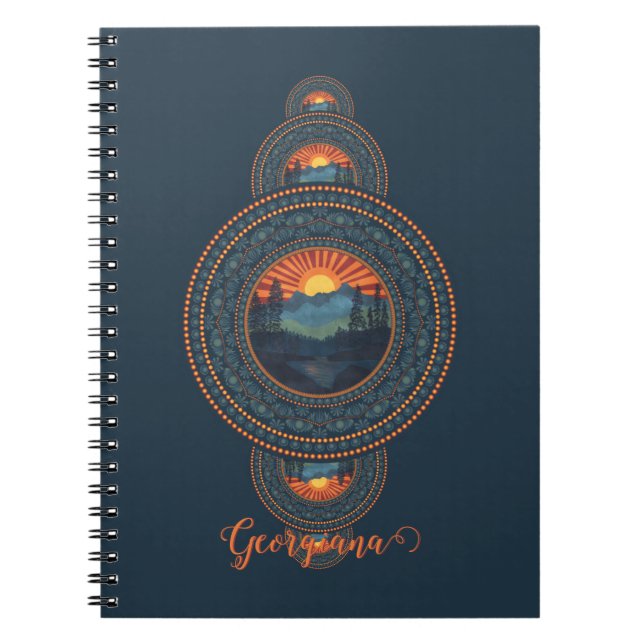 Anpassat namn Vintage Wilderness Ornamental Mandal Anteckningsbok (Framsidan)