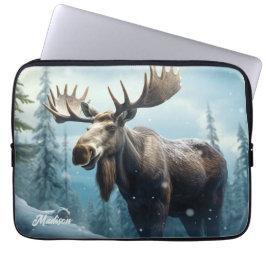 Anpassat namn Vinter Moose Laptop Fodral