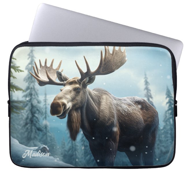 Anpassat namn Vinter Moose Laptop Fodral (Framsidan)