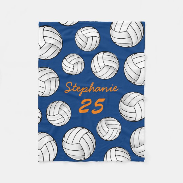 Anpassat namn Volleyball Navy Fleece Blanket (Framsidan)