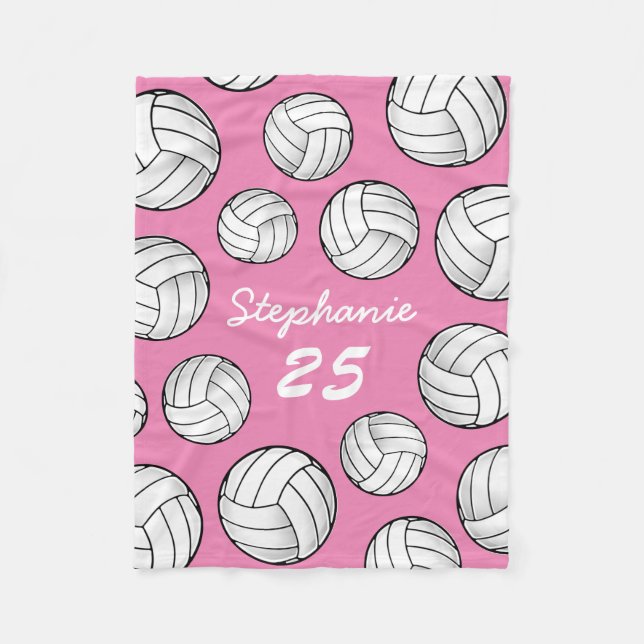 Anpassat namn Volleyball Rosa Fleece Blanket (Framsidan)