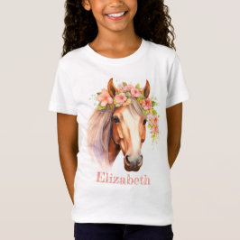 Anpassat namn: Watercolor Blommigt Horse Girl T-sh T Shirt