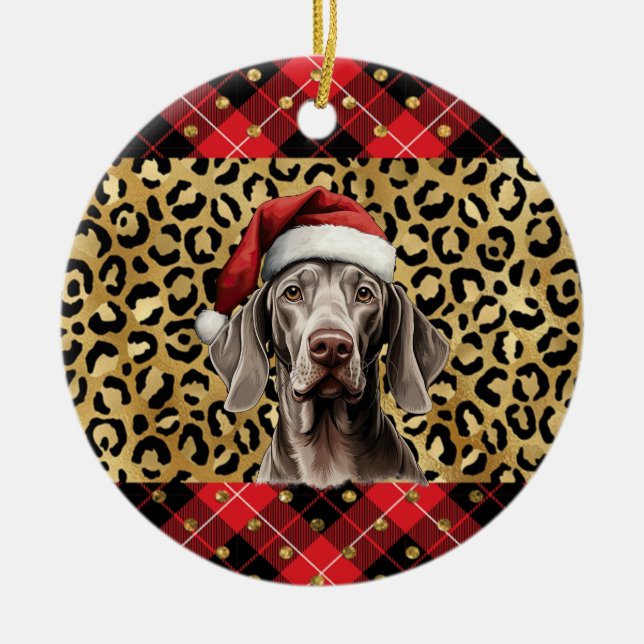 Anpassat namn Weimaraner hund Santa hat Buffalo Pl Julgransprydnad Keramik (Framsidan)
