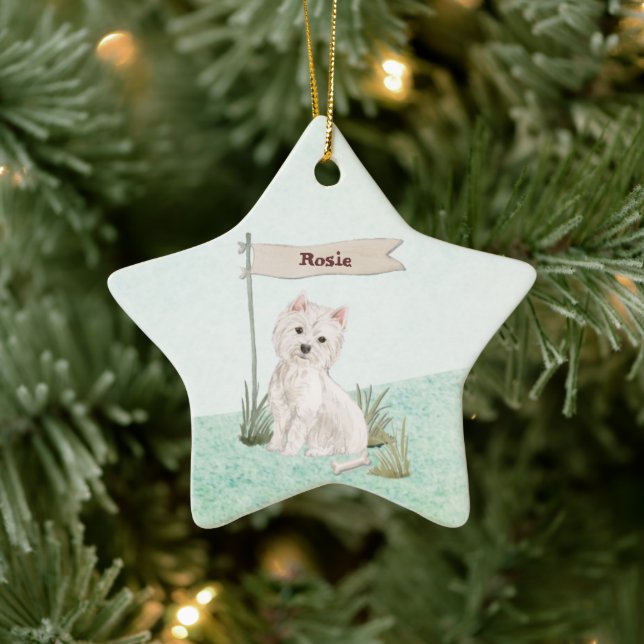 Anpassat namn Westie Pet-Hund Julgransprydnad Keramik (Träd)