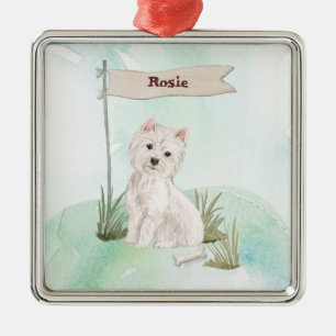 Anpassat namn Westie Pet-Hund Julgransprydnad Metall