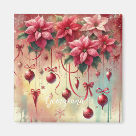 Anpassat namn Whimsical Poinsettia jul Baubles Magnet