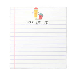 Anpassat namn Whimsical School Supply Teacher Gift Anteckningsblock