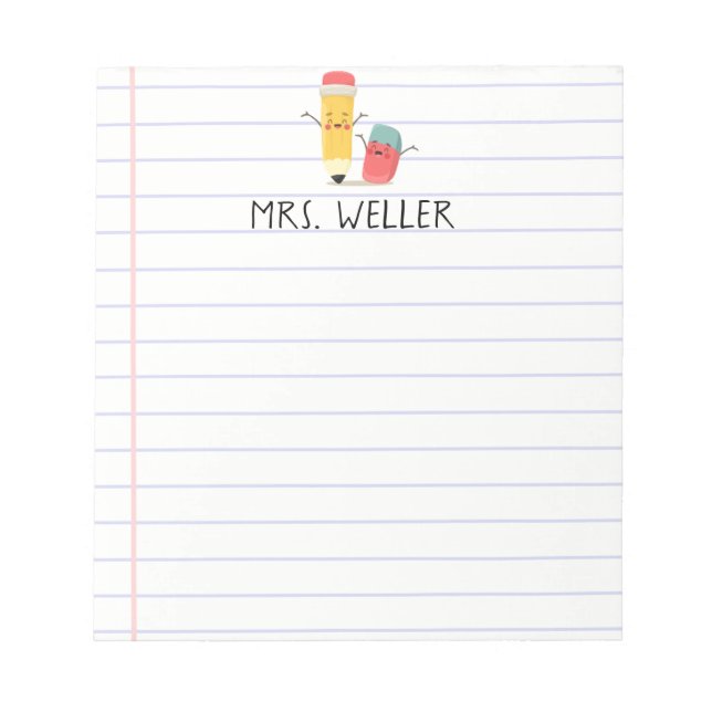 Anpassat namn Whimsical School Supply Teacher Gift Anteckningsblock (Framsida)