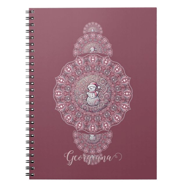 Anpassat namn Whimsical Snögubbe Ornamental Mandal Anteckningsbok (Framsidan)