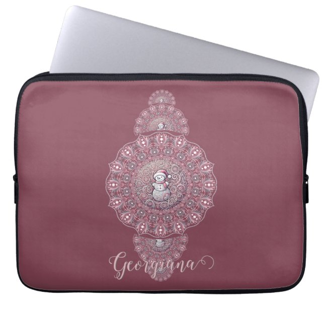 Anpassat namn Whimsical Snögubbe Ornamental Mandal Laptop Fodral (Framsidan)