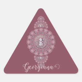 Anpassat namn Whimsical Snögubbe Ornamental Mandal Triangelformat Klistermärke