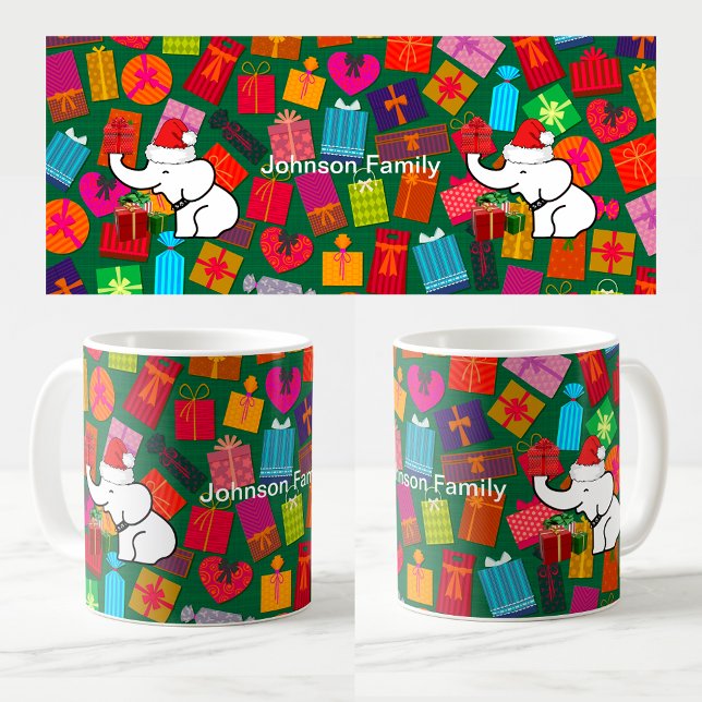 Anpassat namn White Elephant jul-gåva Mönster Kaffemugg (Custom Name White Elephant Christmas Gift Pattern Coffee Mug)