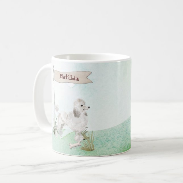 Anpassat namn White Pudel Pet Hund Kaffemugg (Framsida vänster)