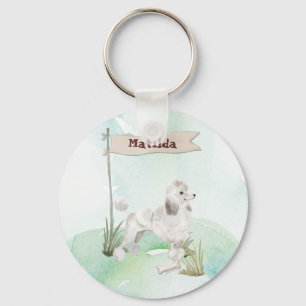 Anpassat namn White Pudel Pet Hund Nyckelring