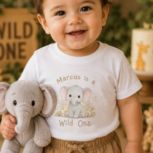 Anpassat namn Wild One 1-års födelsedag Babypojke  T Shirt