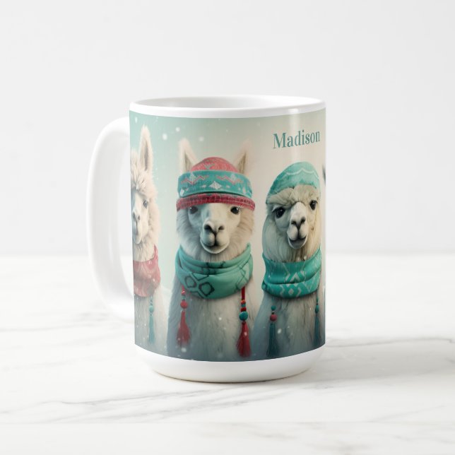 Anpassat namn Winter Llamas Kaffemugg (Framsida vänster)