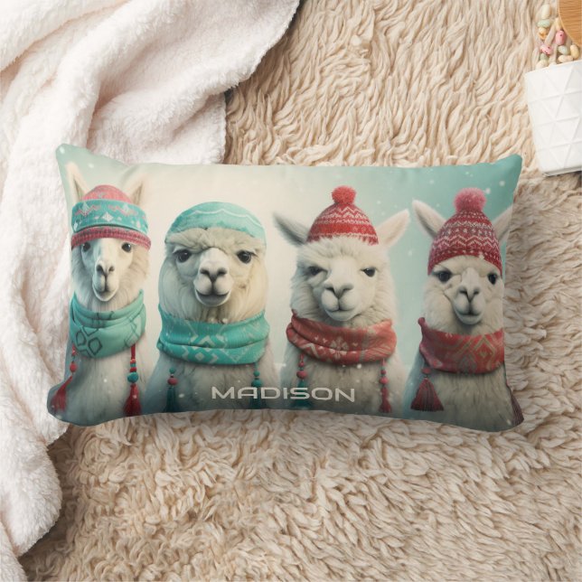 Anpassat namn Winter Llamas Lumbarkudde (Filt)