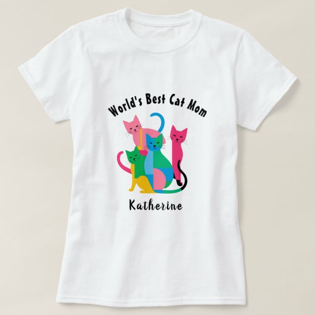 Anpassat namn World's Best Cat Mamma T-Shirt (Design framsida)