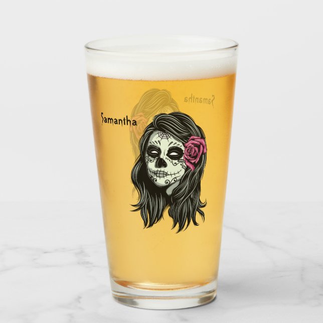 Anpassat namn Zombie Woman pint glass Glaskopp (Framsida fylld)