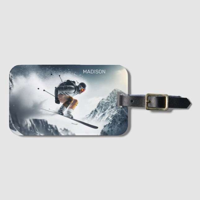 Anpassat namnberg - Skier Bagagebricka (Framsida horisontal)