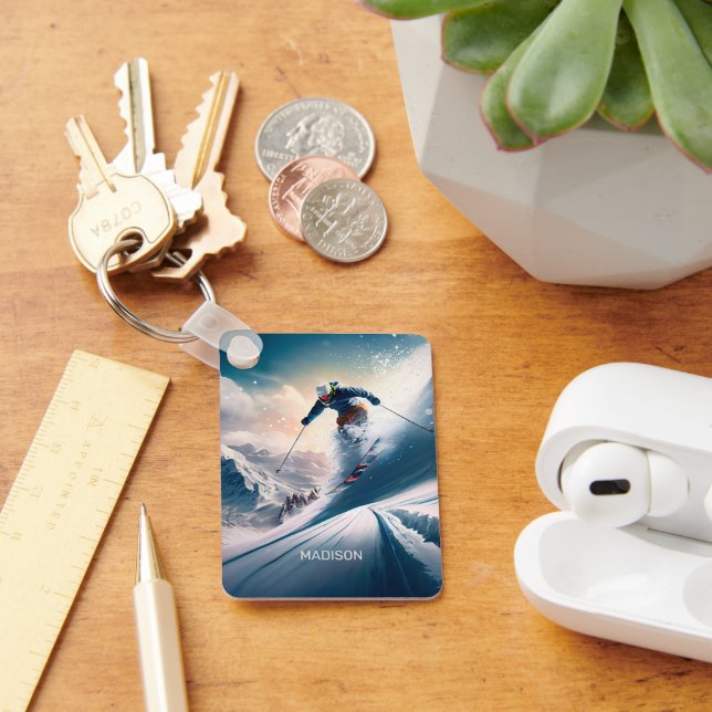Anpassat namnberg - Skier Nyckelring (Skrivbord)