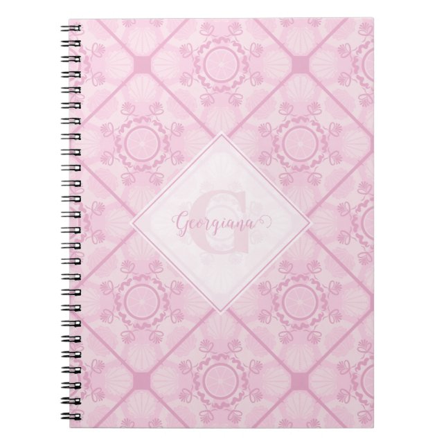 Anpassat namnbyte i Rosa Mandala Diamond Tiled Anteckningsbok (Framsidan)