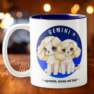 Anpassat namndatum för Zodiac Gemini Cute Watercol Två-Tonad Mugg