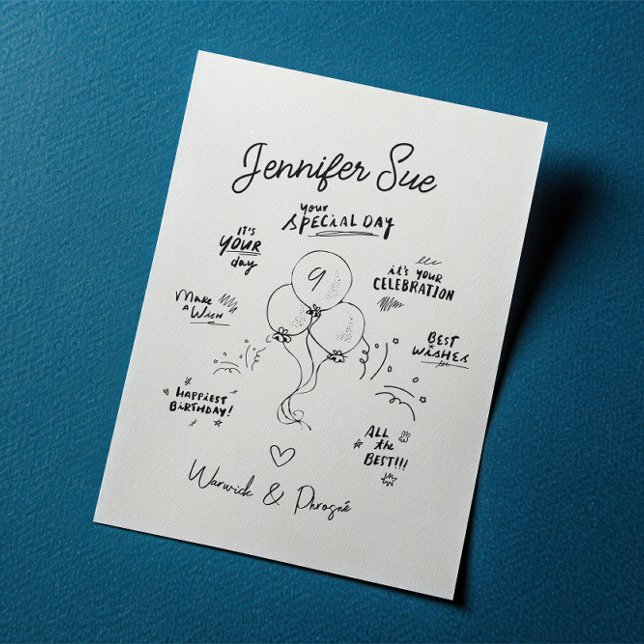 Anpassat namndoppel Modern Balloon Birthday Card Inbjudningar (Skapare uppladdad)