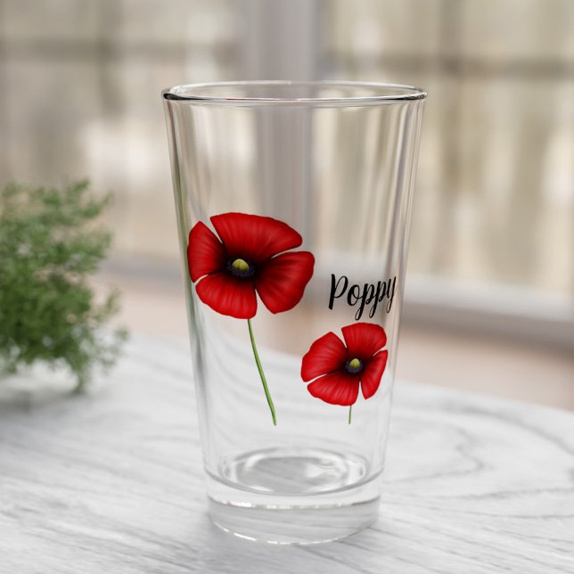 Anpassat namnglas för Red Poppy Flowers Glaskopp (Pretty poppy glass with space for your name. Makes a lovely gift!)