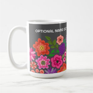Anpassat namnmonogram för gigantiskt Blommönster Kaffemugg