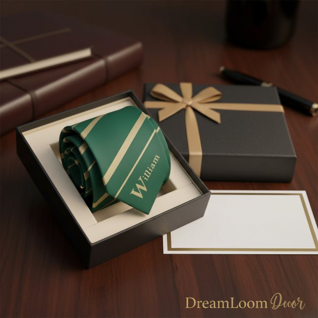 Anpassat namnmonogram Initial grön och guldrandig Slips (Skapare uppladdad)