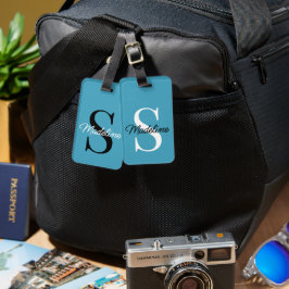 Anpassat namnmonogram på Söt Teal Blue Bagagebricka