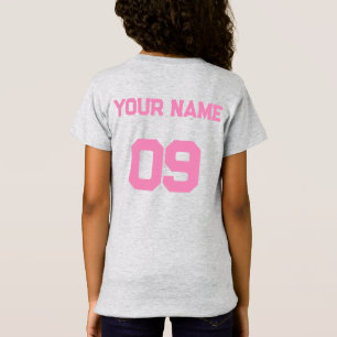 Anpassat namnnummer på baksidan av Rosa Teckensnit T Shirt