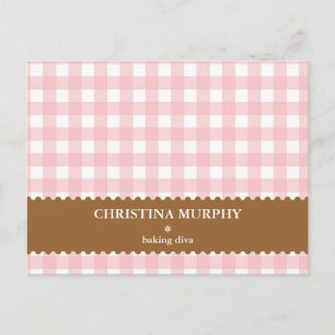 Anpassat namnrecept med rosa-brunt gingham-invändi vykort