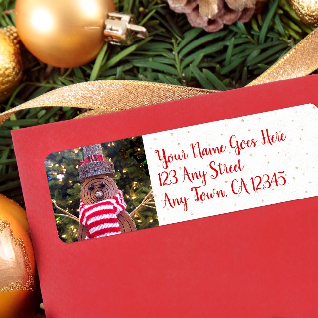 Anpassat namnskript för Cute Helgdag Rustic Log Sn Returadress Etikett (Skapare uppladdad)