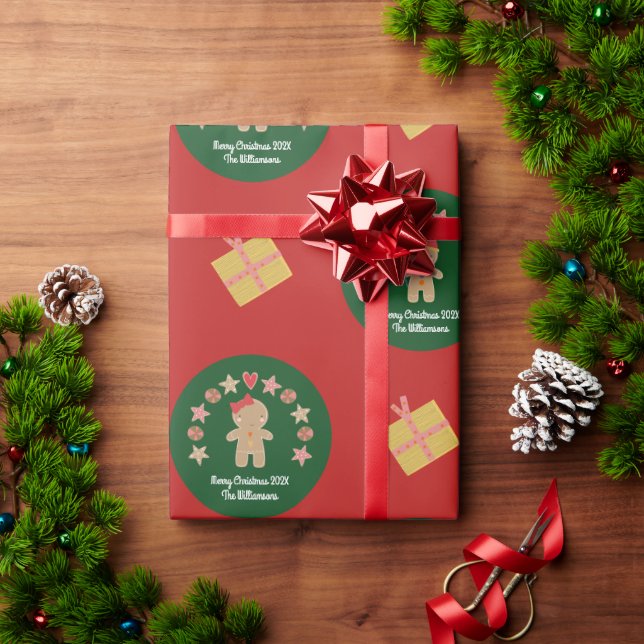 Anpassat namnskript för Red Grönt Gingertea Cookie Presentpapper (Julgåva)