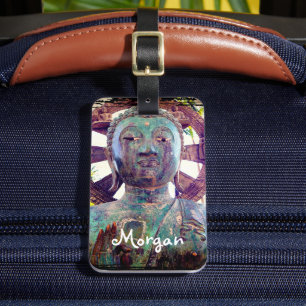 Anpassat namnskript för Turcos Blue Antique Buddha Bagagebricka