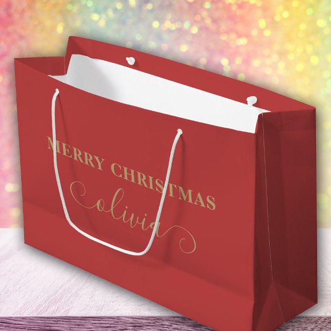 Anpassat namnskript Guld Red Large Gift Bag (Skapare uppladdad)