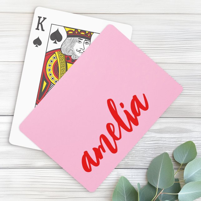 Anpassat namnskript med fet rosa och rött casinokort (Custom name script bold pink and red poker cards)