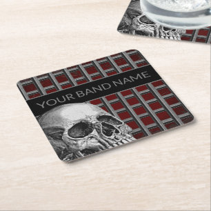 Anpassat namnstreck Merch Sten Skull Metall Music Underlägg Papper Kvadrat