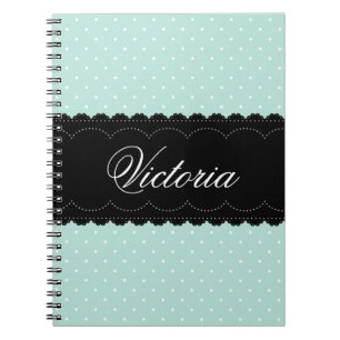 Anpassat namnutkast för trendig Mint Polka dots Bl Anteckningsbok Med Spiral